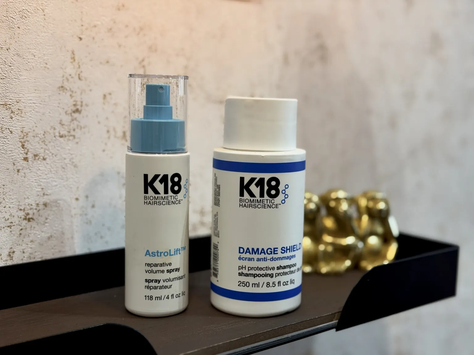 K18 AstroLift volume spray and K18 Damage Shield shampoo at Milanocenter Estilismo, Elche