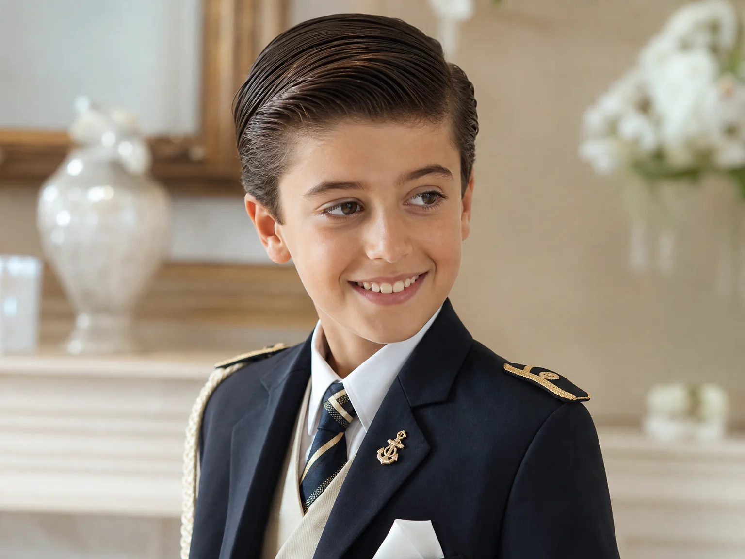 Niño de comunión con side part clásico elegante