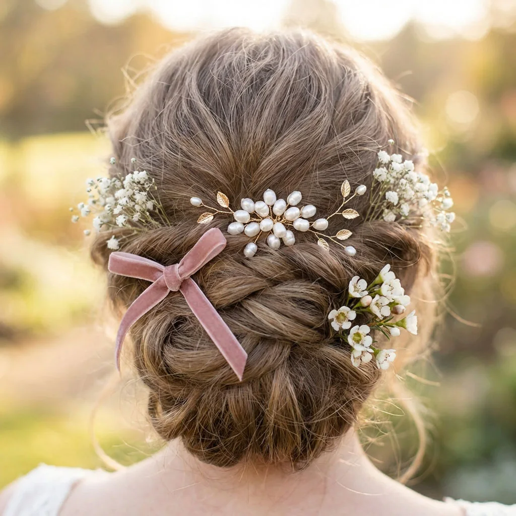 Bridal accessories with pearls and bow
