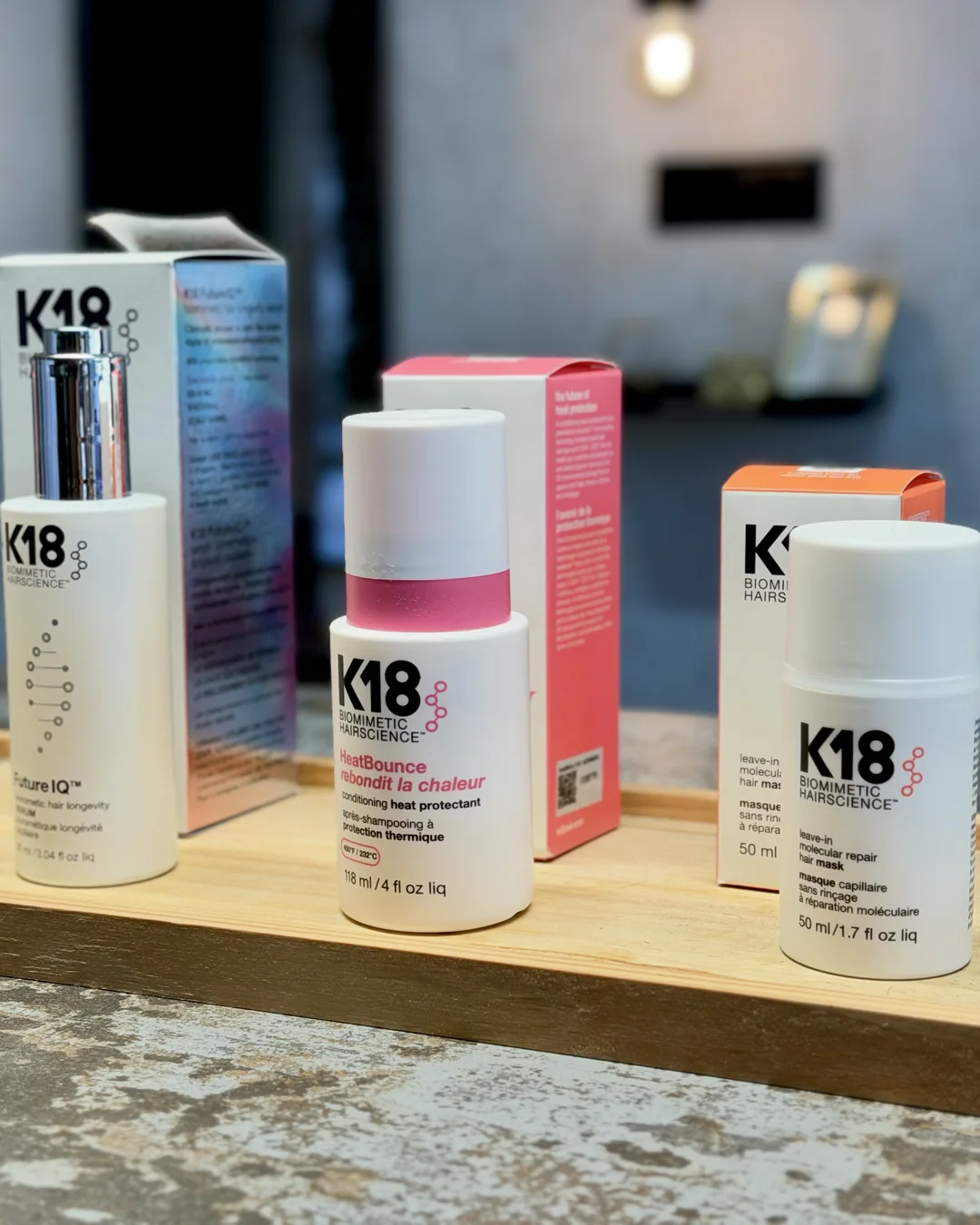 Sérum K18 FutureIQ, protector térmico HeatBounce y mascarilla K18 en Milanocenter Estilismo Elche